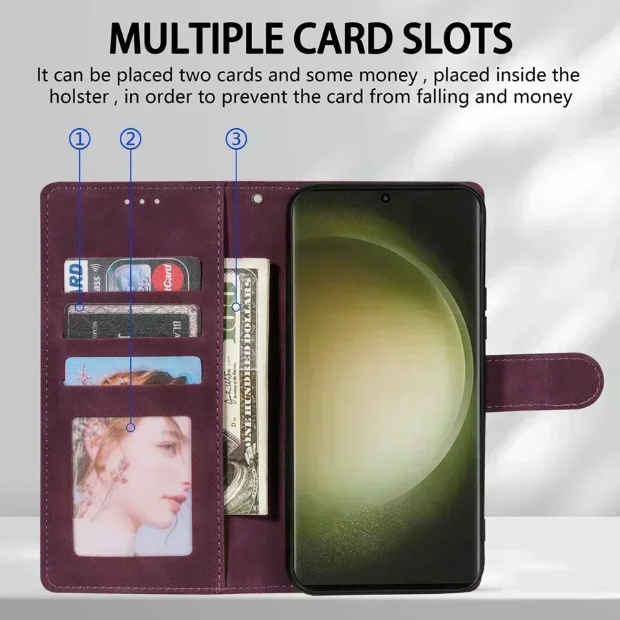 Wallet Skin-friendly Card Slot Stand Magnetic Flip PU Leather Case For Samsung Galaxy S24 Ultra S24 Plus S24 A15 Cover Shell