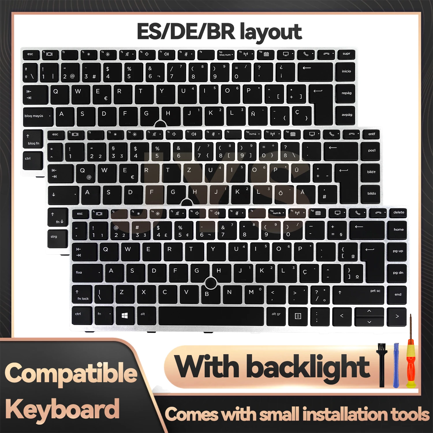 For HP EliteBook 840 G5/846 G5/745 G5/645 G6/ZBook 14u G5 Laptop Backlit Replacement Keyboard US/FR/ES/UK/BR/IT/LES/PT/DE Layout