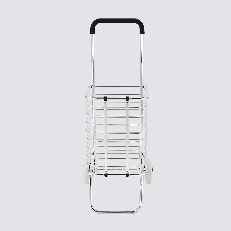 Folding trolley shopping cart, two-wheeled supermarket cart, portable small cart, large-capacity aluminum alloy grocery cart