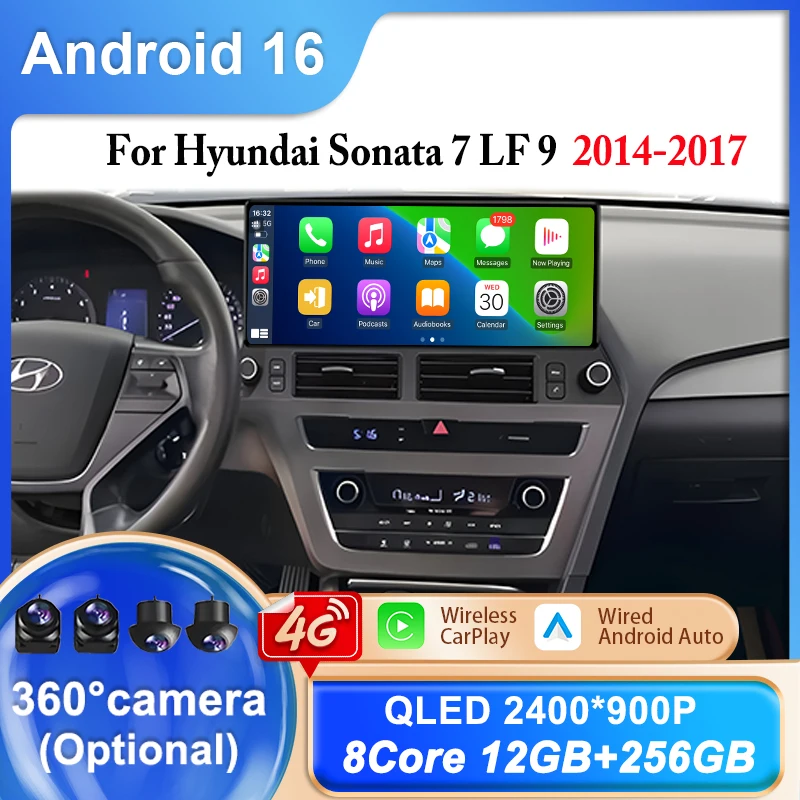 12.3 inch Car Radio For Hyundai Sonata 7 LF 9  2014-2017  Head Unit Wireless Bluetooth CarPlay Touch Screen Stereo Navigation
