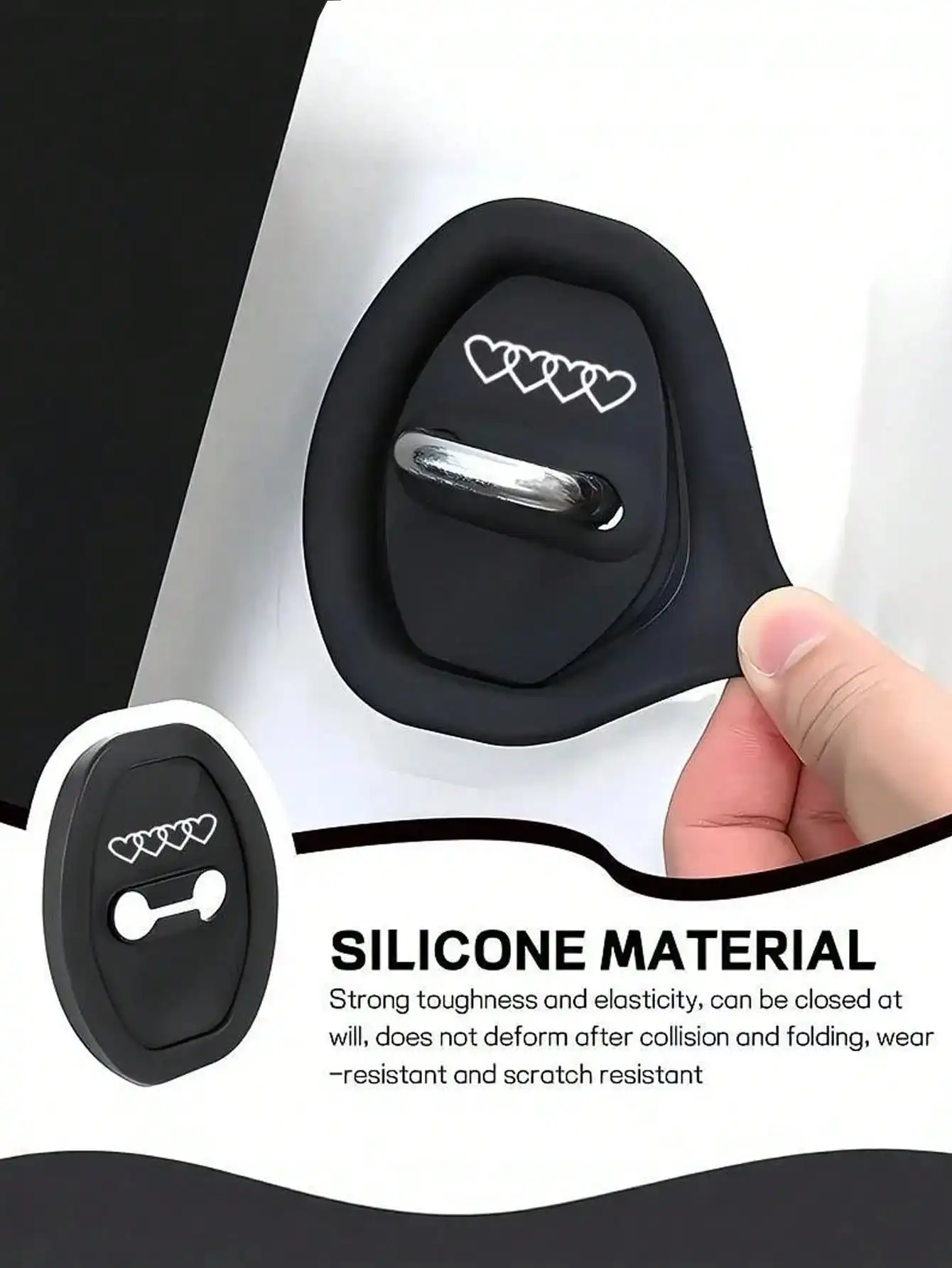 4Pcs Car Door Lock Silicone Protector Pad Set, Heart Logo, Shockproof Thickened Buffer Design, Noise Reduction Universal Auto Ac