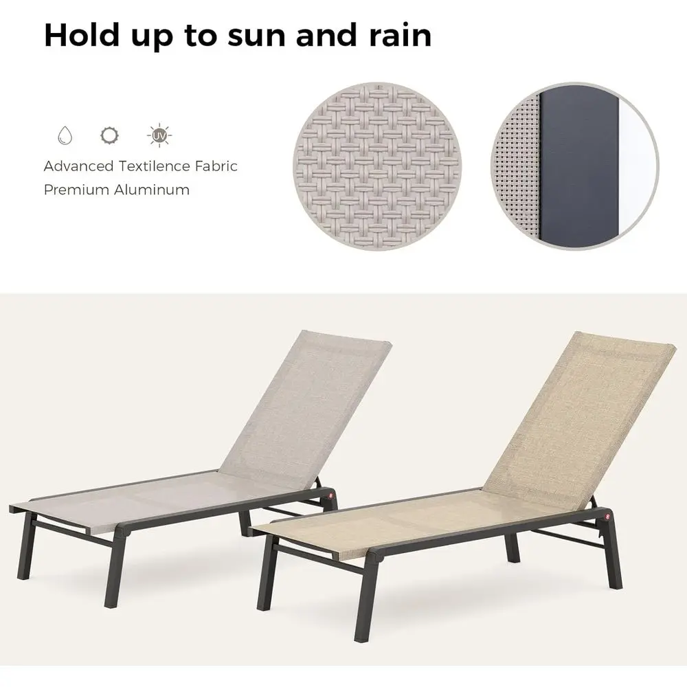 طقم صالة تشيس ألومنيوم خارجي مكون من قطعتين مع مساند ظهر قابلة للتعديل، قابل للطي لجانب حمام السباحة أو حمامات الشمس، بيج #5