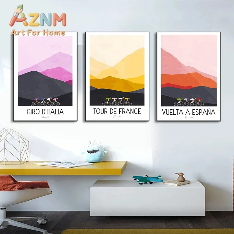 2026 France Mountain Bike Poster Canvas Painting Wall Art Pictures Kid's Room Home Decor Watercolor Cycling Race Cyclist Tour De