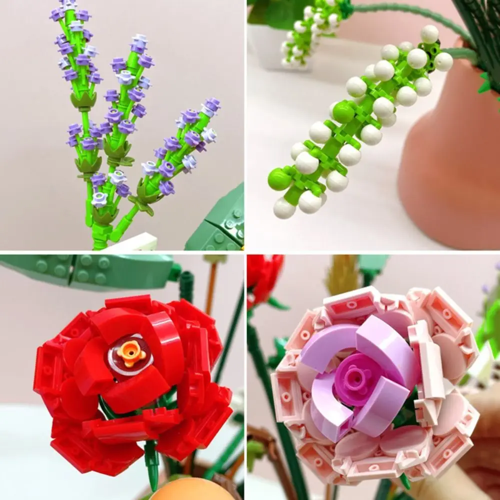 Kits creativos de Mini bloques de construcción de flores con caja, juegos de bloques de ramo relajantes, regalo, ramo DIY, modelo 3D, juguetes para niños