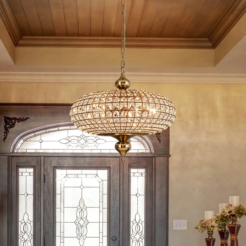 

Vintage Crystal Pendant Light American Copper Chandelier For Living Room Villa Hotel Dining Room Decoration Hanging Lamp