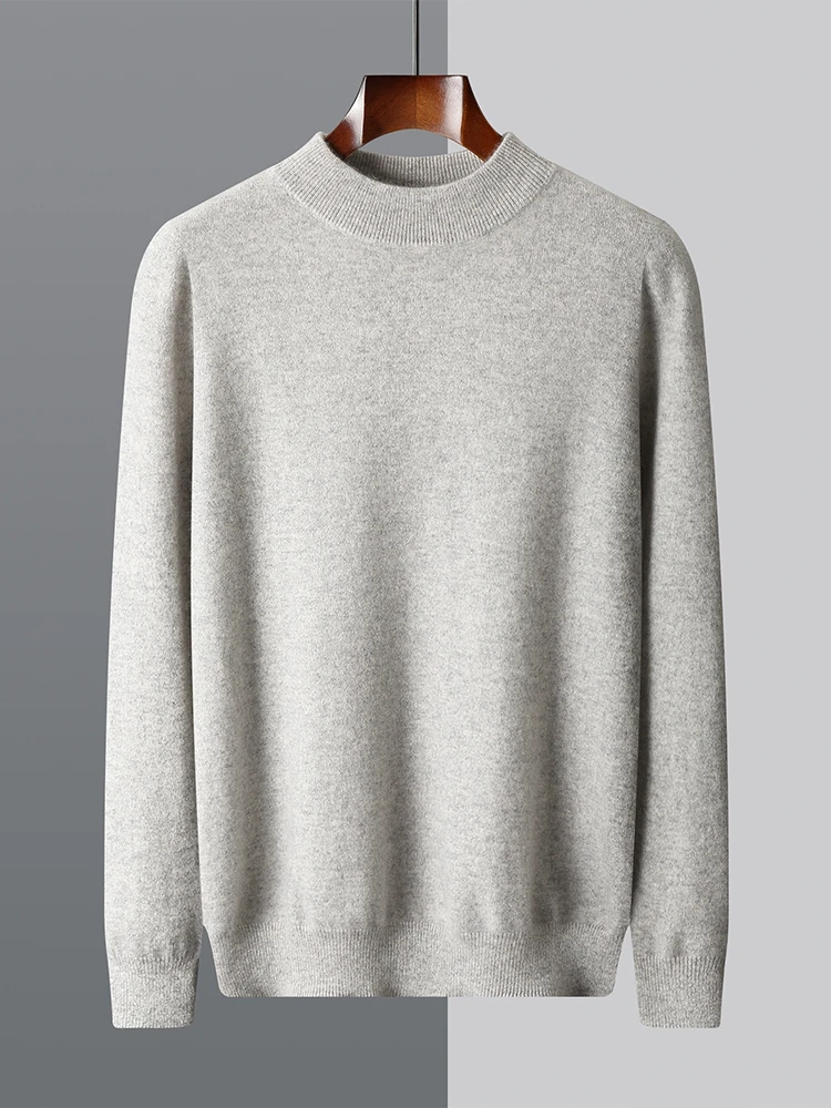 

Осень-зима, 100% мужской пуловер из мериносовой шерсти, кашемировый свитер с воротником-стойкой, повседневный элегантный базовый трикотаж, популярный джемпер с длинными рукавами