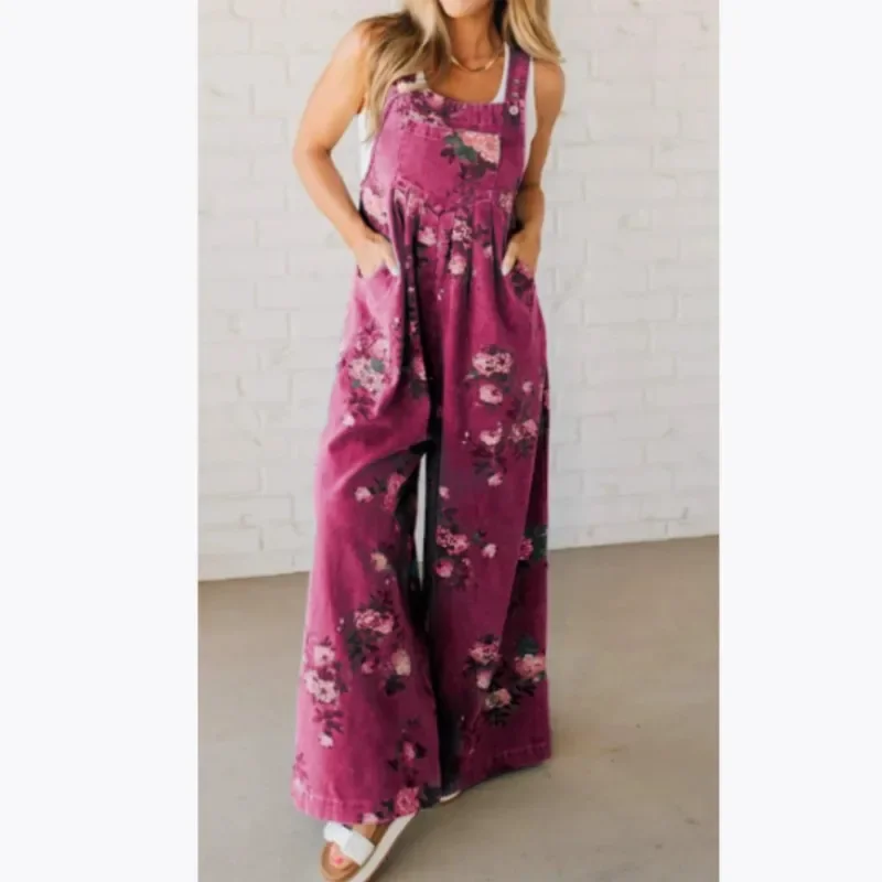 

Лето 2022, женские хлопковые комбинезоны с цветочным принтом, разноцветные комбинезоны без рукавов с квадратным вырезом и карманами, брюки на подтяжках