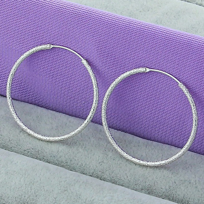 

925 Sterling Silver Exquisite Scrub 3.5cm Hoop Earrings for Women Trendy Jewelry Earrings Fashion Party Gift