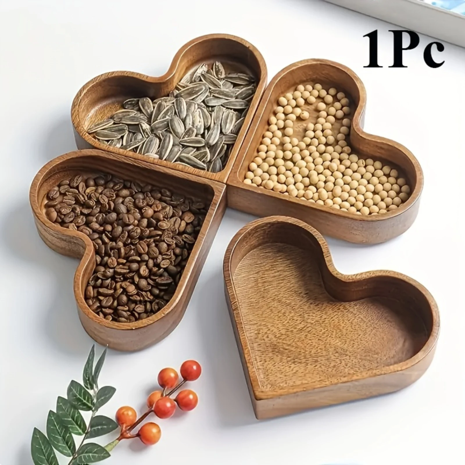 Heart Shaped Walnut Wood Snack Tray Stackable Dry Fruit Plate Solid Wood Candy Nut Serving Platter Decorative Storage Dish