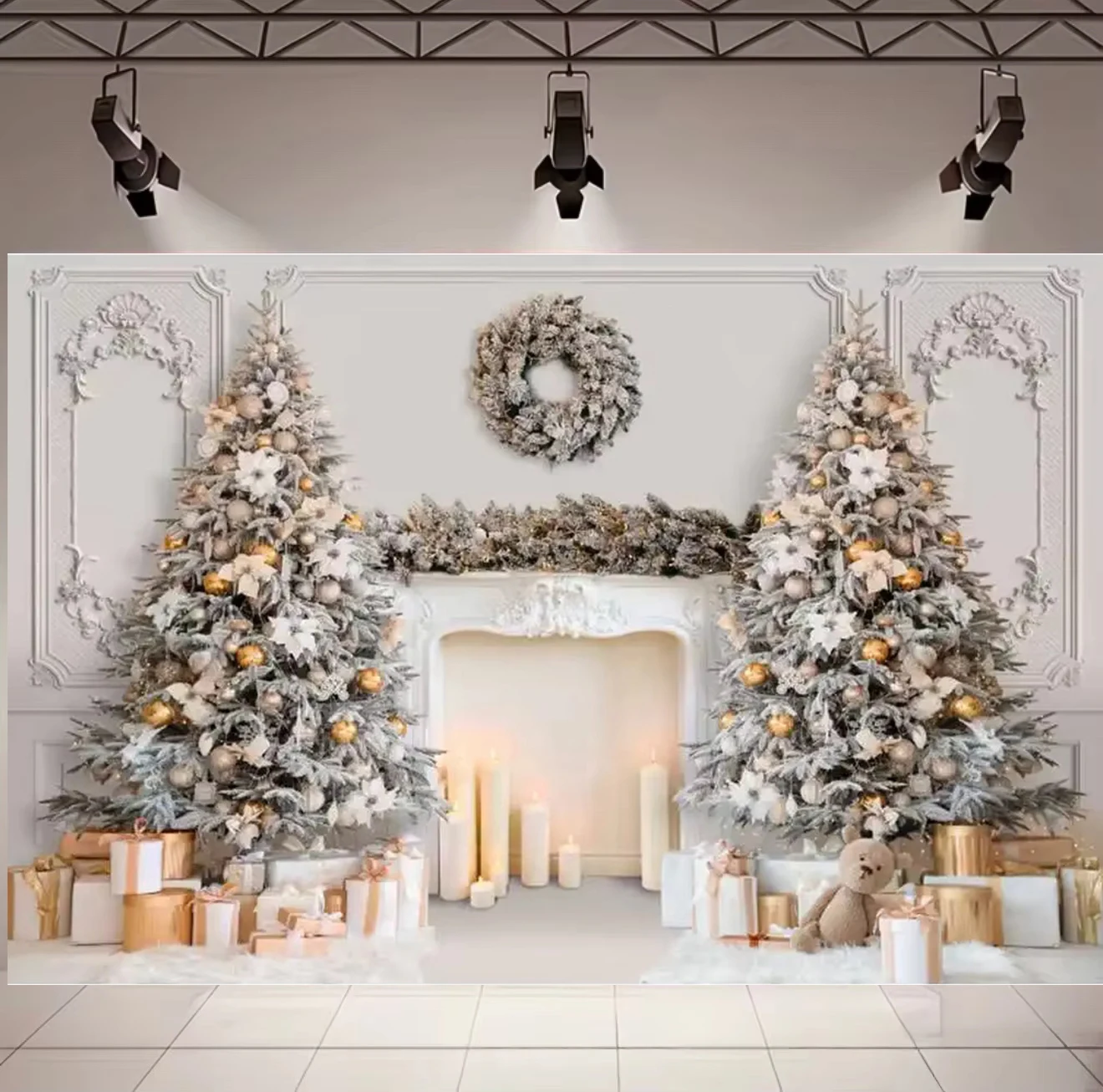 Weihnachtsbaum-Geschenk-Fotohintergrund, Fenster, Kamin, Baby-Familienporträt, Fotografie-Hintergründe, Dekoration für Fotostudio