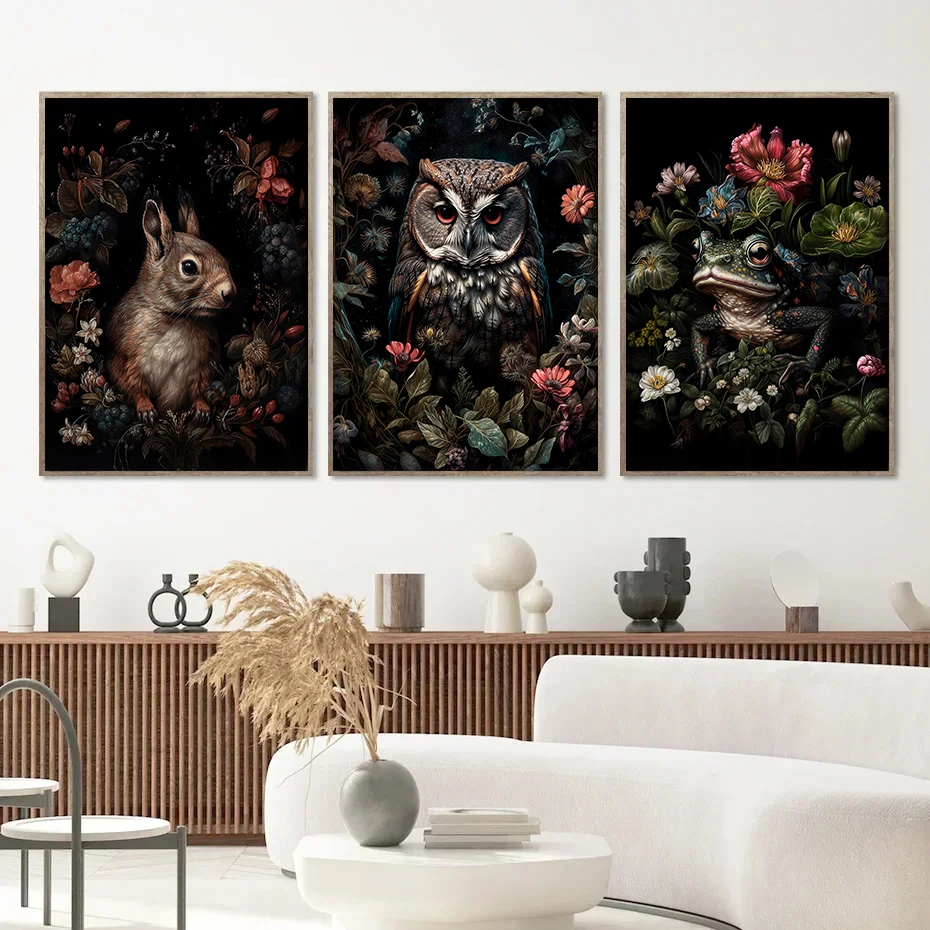 Vintage Dark Academia Floral Woodland Butterfly Bee Rabbit Botanical Animals Poster Canvas Painting Wall Art Pictures Home Decor