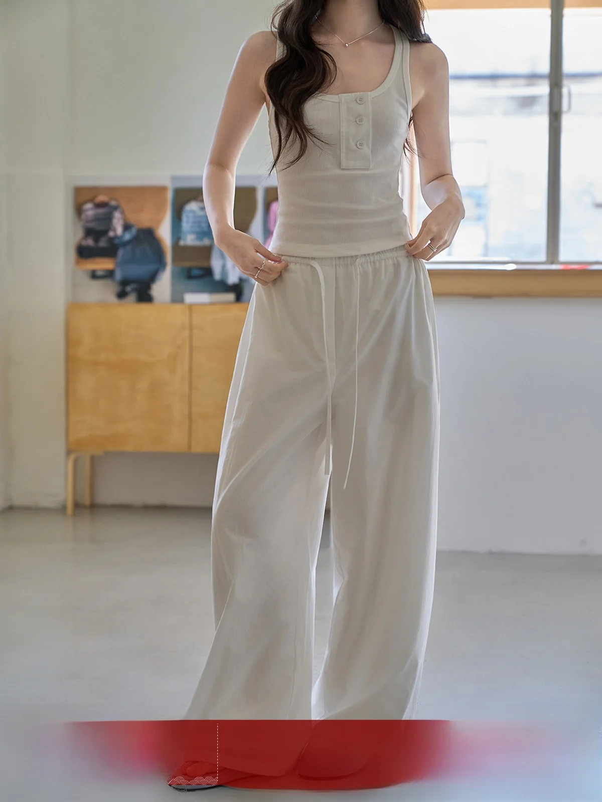 

Женские повседневные брюки с высокой талией, эластичные, широкие, свободные, прямые, в пол, летние, новый стиль, универсальные, белые