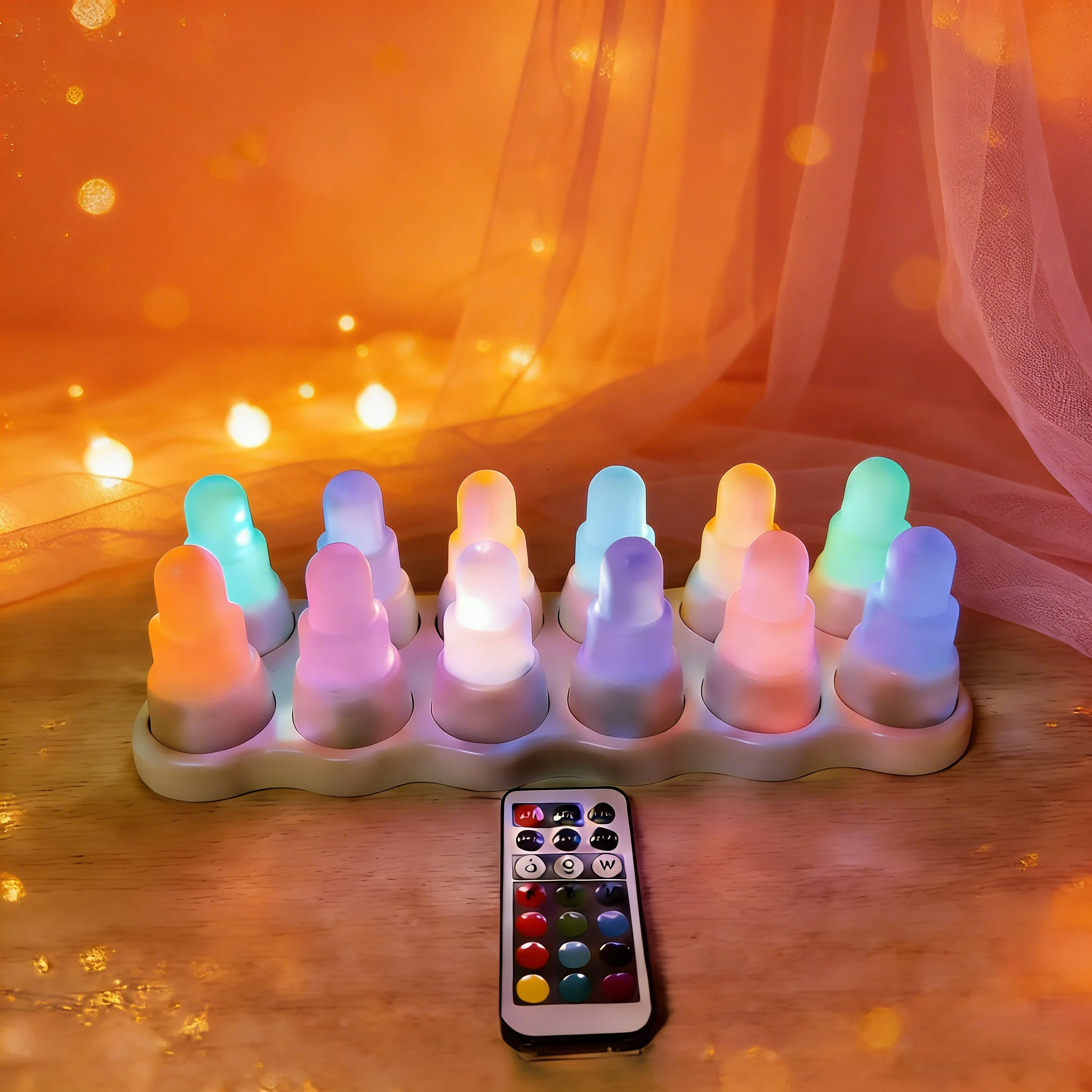 12 Set Electronic Wireless Induction Charging Candle Lights of 13 Color Light with Remote Control,LED Flickering Flameless Light