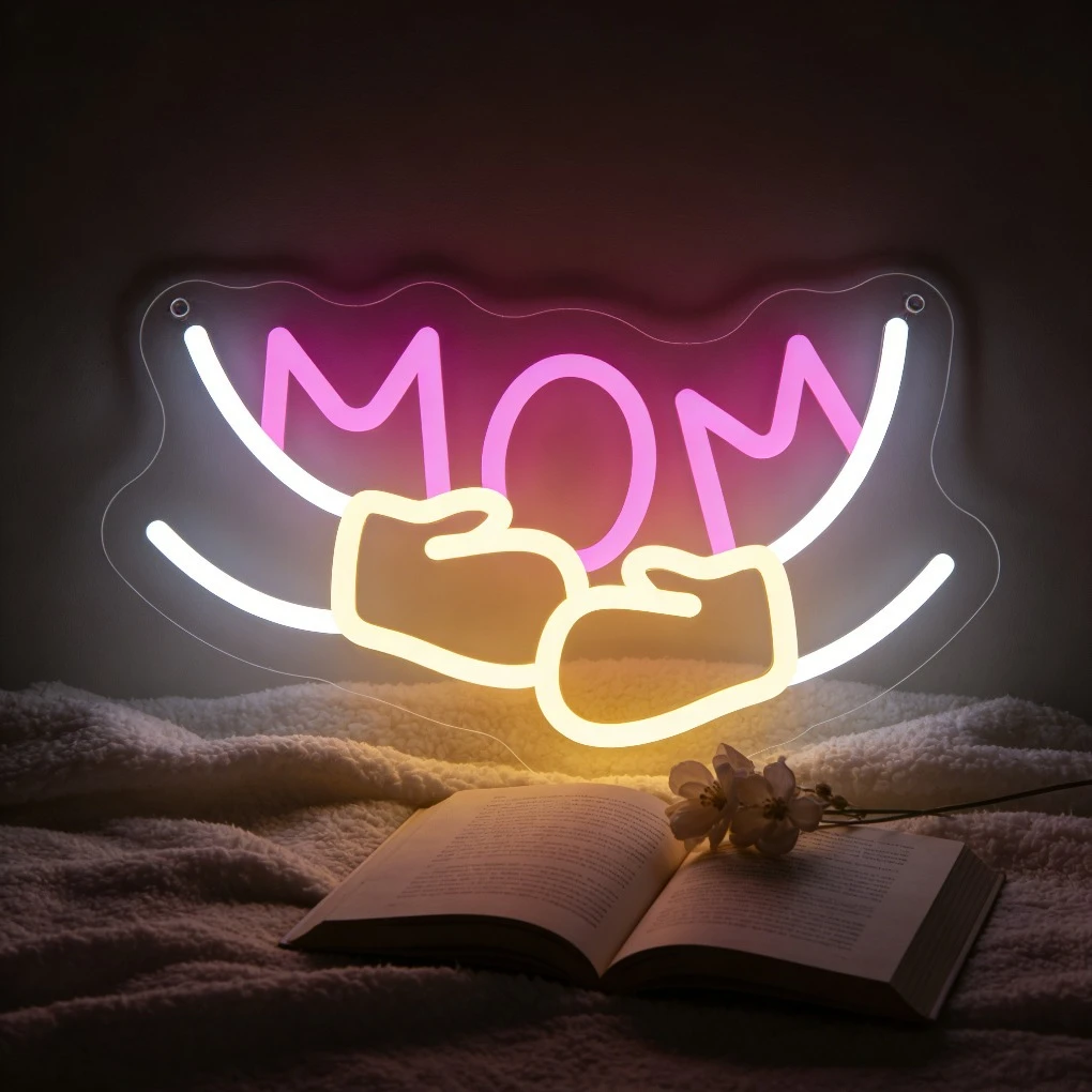 ママの手の形をしたledネオンサイン-母の日ギフト-ホームデコレーション-寝室-リビングルーム用-感謝の気持ちを込めたウォールアート照明