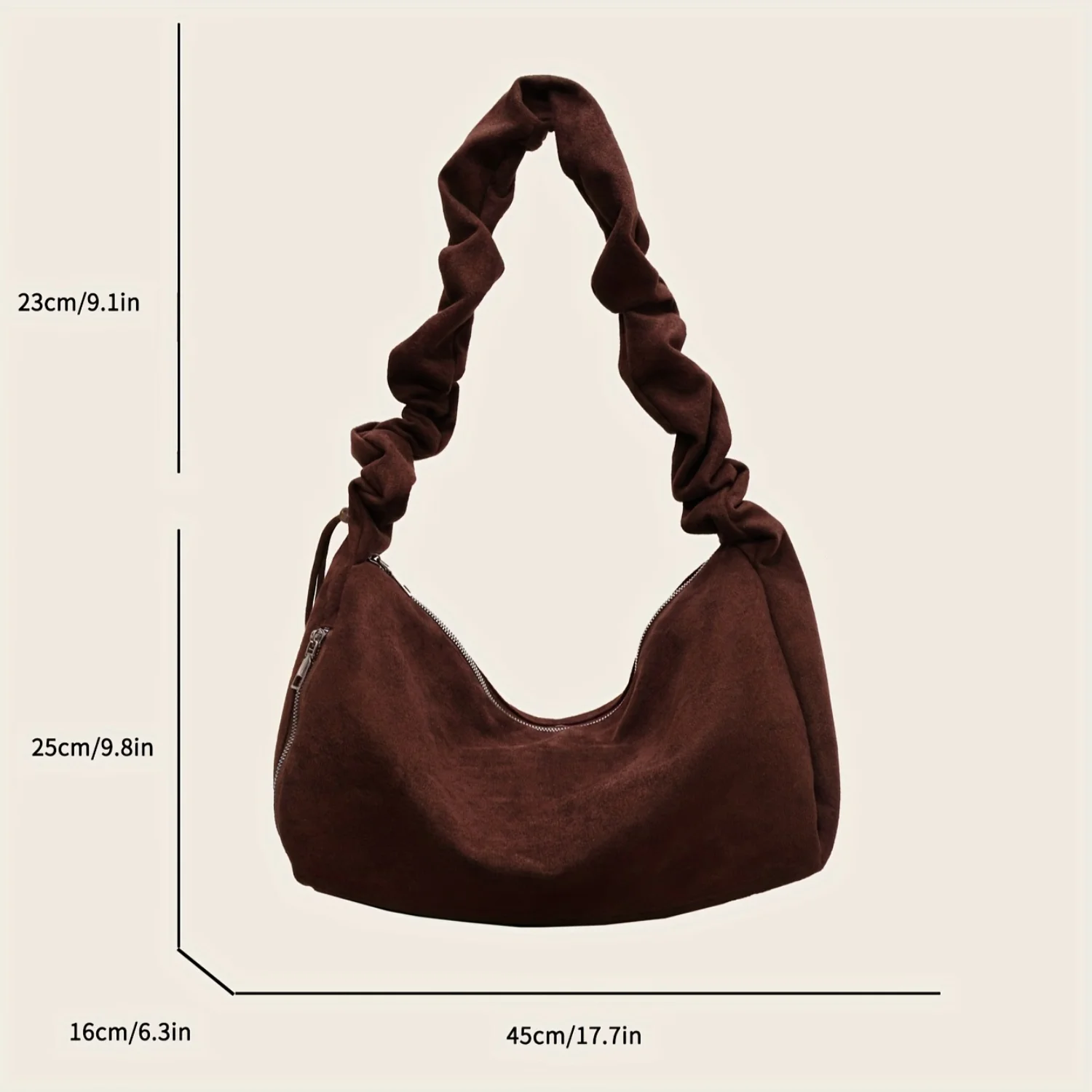 Vintage einfarbige Handtasche, klassische Damen-Geldbörse mit gerafftem Riemen