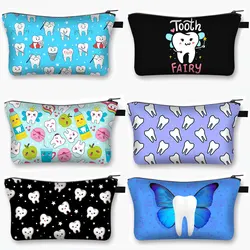 Cartoon Zähne und Zahn Fee Print Kosmetik Fall Frauen Make-Up Organizer Dental Hygieniker Mädchen Lagerung Taschen Damen Make-Up Tasche