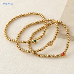 MHS.SUN Stainless Steel Gold Plated Birthstone Beads Bracelets Waterproof 12 Months Heart Charming Birthday Jewelry Women Men