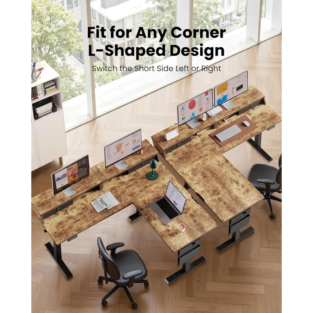 with Drawers, Sit Stand Computer Table with L Shaped Electric Standing Desk, 63