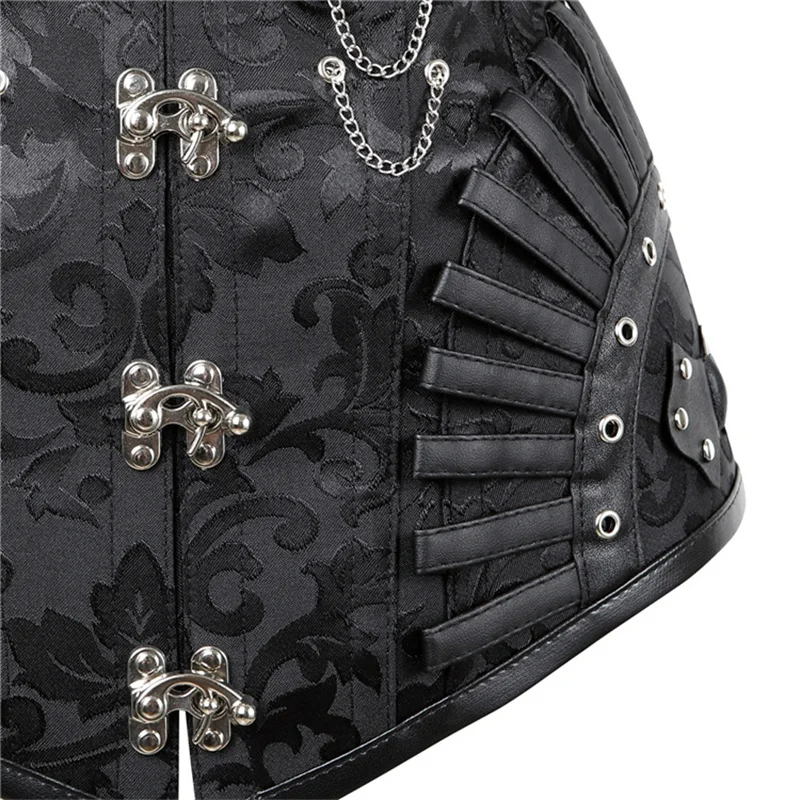 Steampunk Black Overbust Corset Top Gothic Bustier Waist Trainer Women