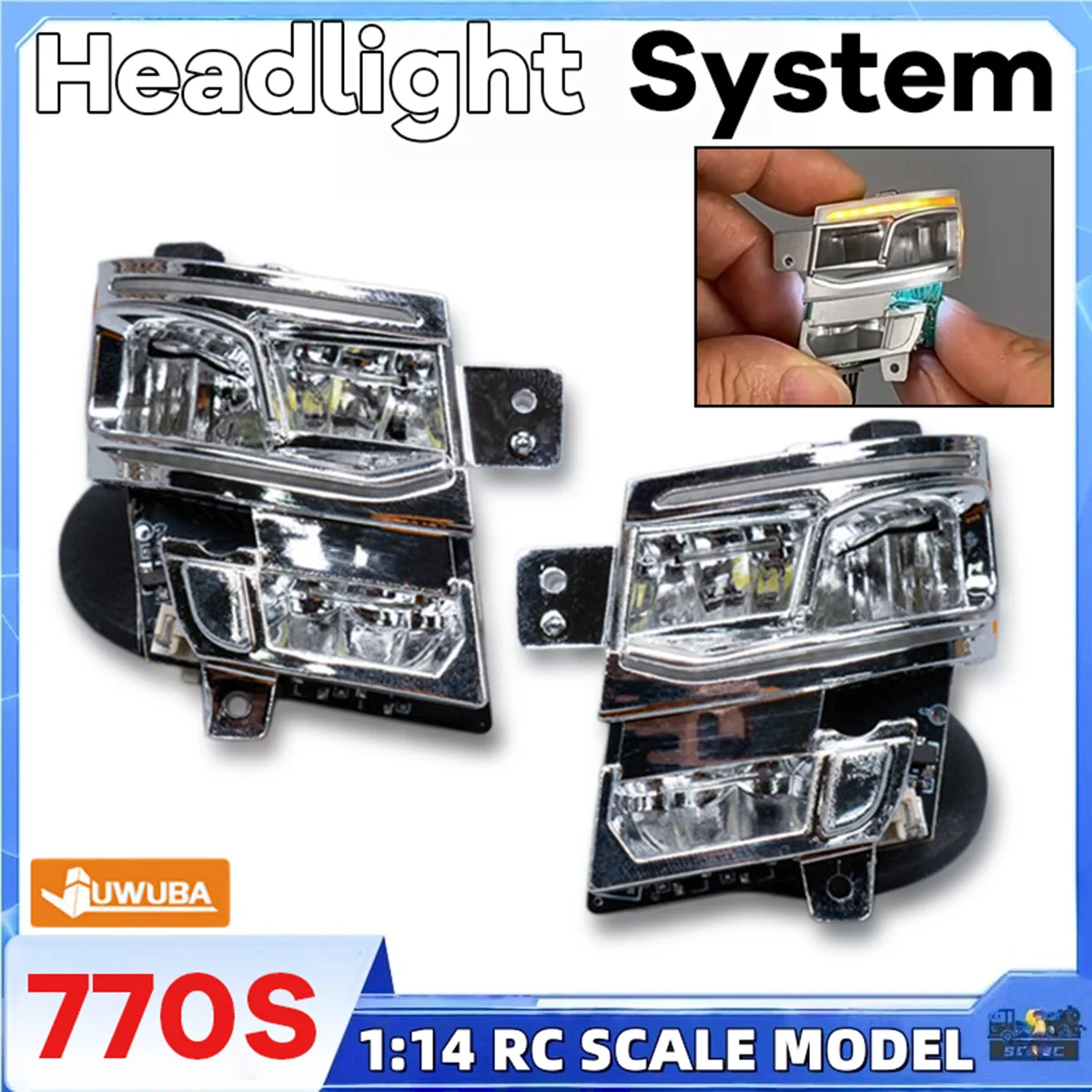 770S LED Headlight Lighting System Lamp 5V For 1/14 Tamiyaa RC Dump Truck Tractor SCANIAA 8X4 56368 56371 Toy Model Parts