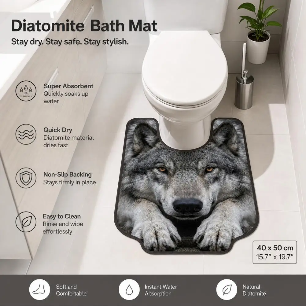 Diatomaceous Earth Bathroom Mat Toilet U Shaped 40x50cm Super Absorbent Quick Drying Non Slip Washable Soft Contour Rug Pad