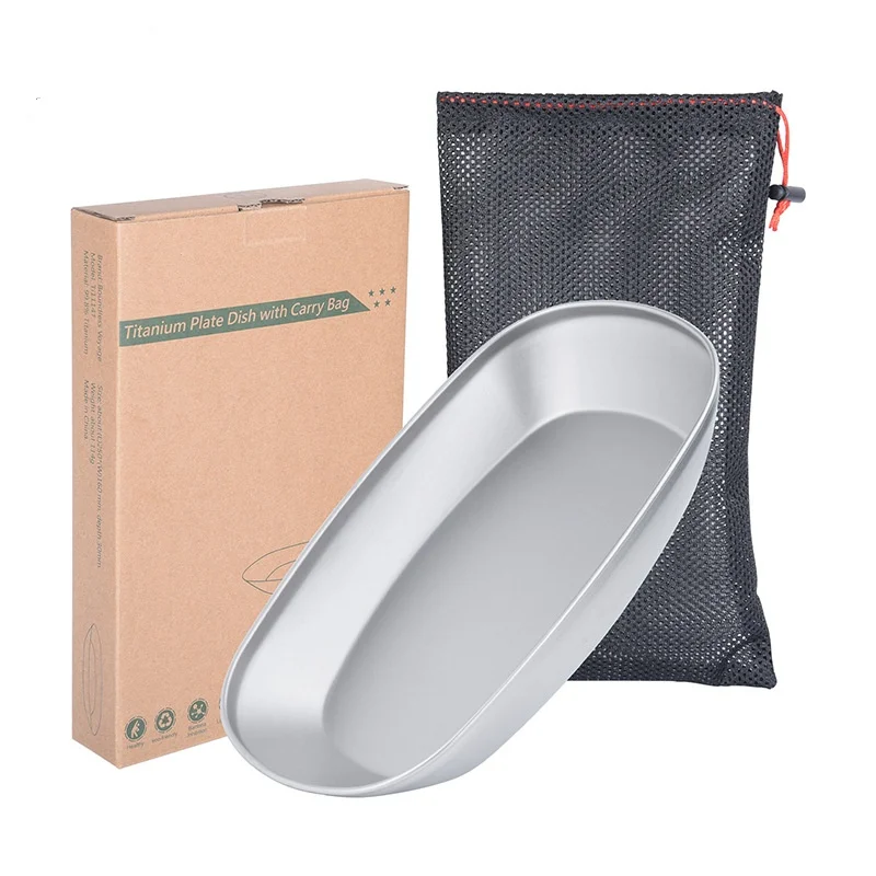 

Эллиптическая тарелка из чистого титана, тарелка на пару, тарелка для фруктового салата, тарелка для овощей, портативная тарелка для выпечки на природе