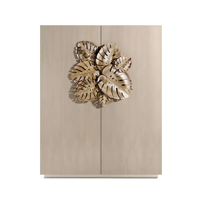 

Light luxury solid wood dining cabinet, high-end artistic pure copper handle, modern luxury villa wall mounted storage cabinet