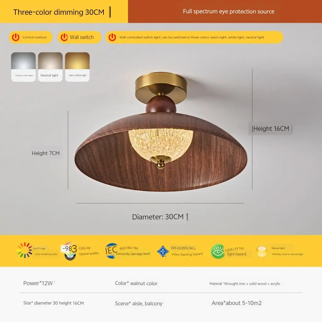 Southern Asian style walnut colored ceiling lamp, eye friendly room corridor lamp, French vintage style bedroom ceiling lamp