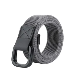 Women Men Canvas Waist Belts Double Rings Buckle Waistband Strap Belts Double Ring Shape Solid Unisex Waist Casual Belt 110-140