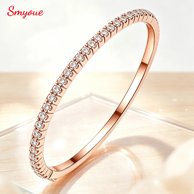 Smyoue 2,5 mm alle Moissanit-Armreifen für Damen, luxuriöse funkelnde Armbänder, Hochzeit, Geburtstag, Geschenk, 925er Sterlingsilber, 18 Karat vergoldet