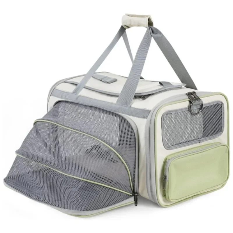 Soft surface foldable pet travel strap expandable folding portable comfortable and convenient pet travel backpack