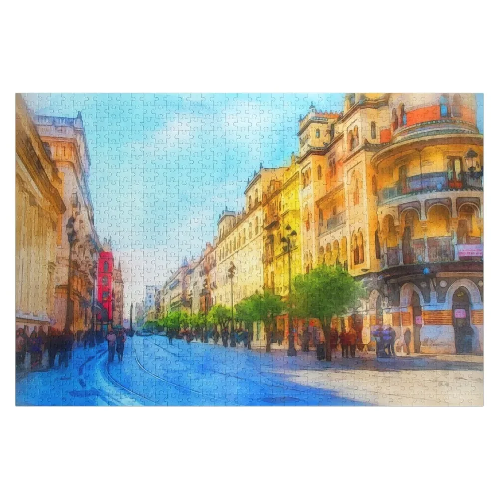 

Seville, Avenida Constitucion - Watercolor Jigsaw Puzzle Personalized Gift Personalized Puzzle