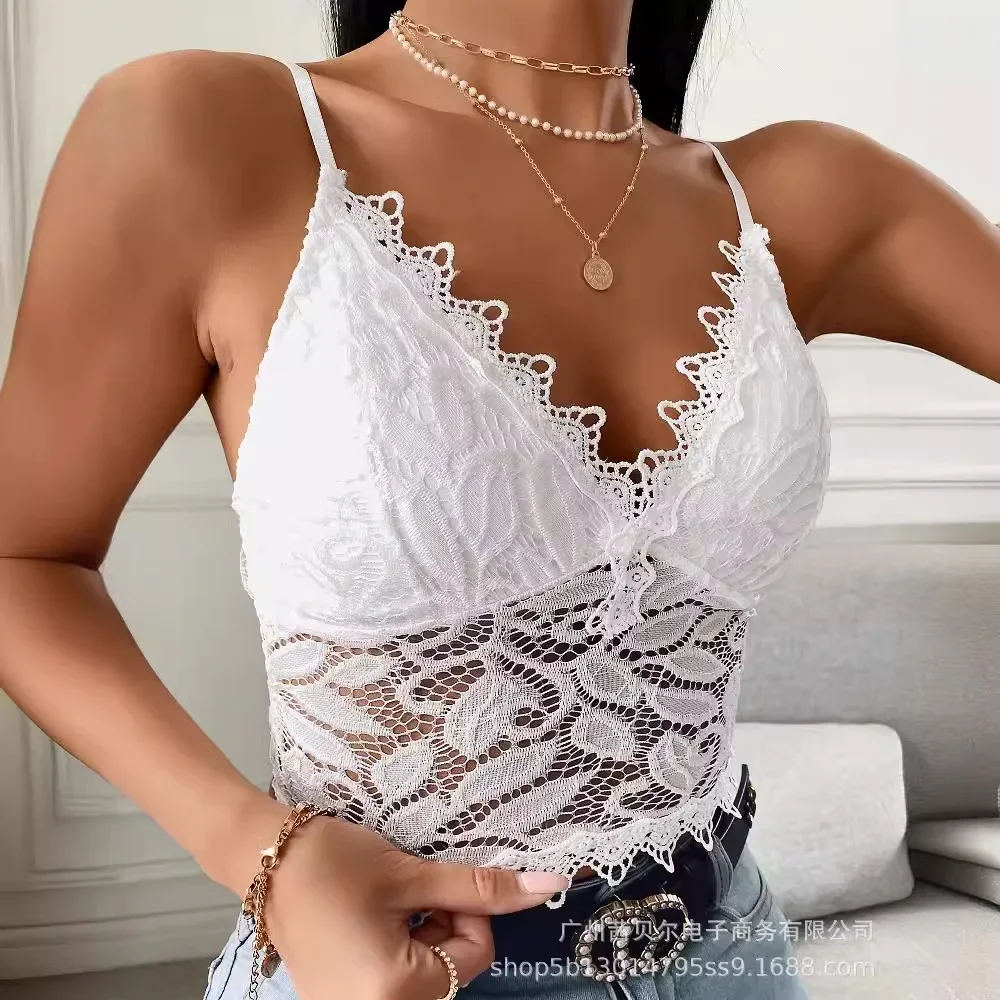 Women Spring Summer Tank Top Sleeveless Solid Color V Neck Lace Casual Fashion Sexy Comfortable Regular Standard Fit Backless