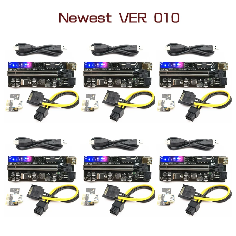 

6 шт., Райзер 010 USB 3,0 PCIE Райзер PCI Express X16, расширитель, адаптер 010S Plus, карта Райзера графического процессора SATA, 15 контактов на 6 контактов