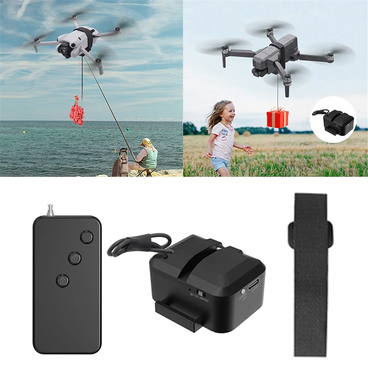 Drone Thrower for Mini 4 Pro Universal Delivery Dropper with Remote Control Type C Charging for Casting Farther