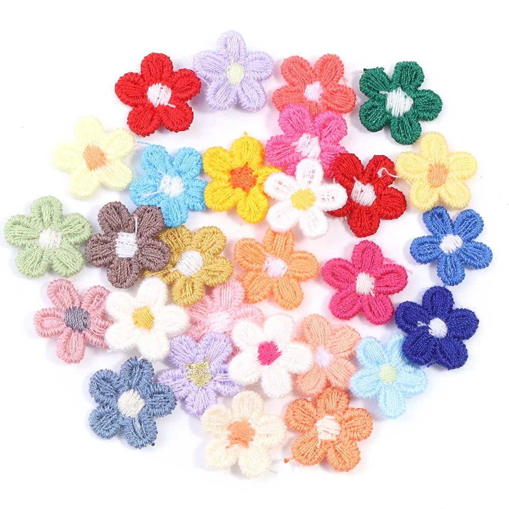 30 Stück 1,5 cm Spitzenblumen-Aufnäher für Hochzeitsdekoration, Handarbeit, Kleidung, Näharbeiten, bunte Blumenapplikationen – Detail 3