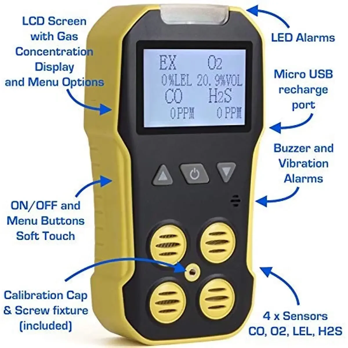 Imagem -05 - Monóxido de Carbono Gás Combustível Vazamento Detector Multi Gás Medidor o2 H2s co Lel em Oxigênio Sulfeto de Hidrogênio Venda