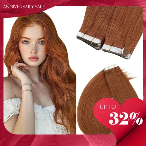 Imagen 1 del producto Extensiones de cabello con cinta adhesiva VeSunny Extensiones de cabello real de cobre Extensiones de cabello con cinta adhesiva Cabello humano real Cinta invisible