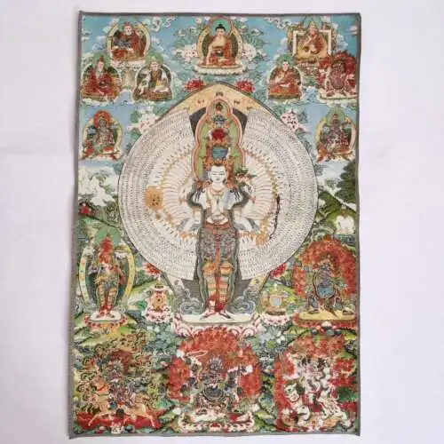 

Тибетская тибетская ткань, шелк 1000, оружие Avalokiteshvara Kwan-yin Tangka Thangka