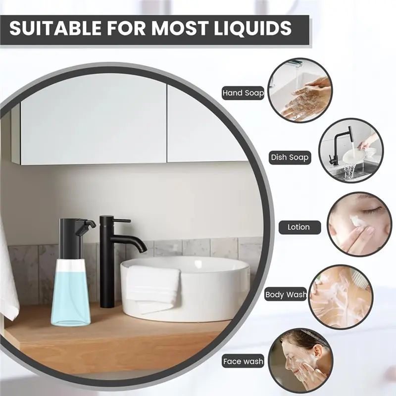 ABBK-موزع الصابون السائل الذي لا يعمل باللمس قابل للتعديل 450 مللي مضخة الصابون التلقائي القابلة لإعادة الشحن مضخة الصابون التلقائي للمطبخ والحمام