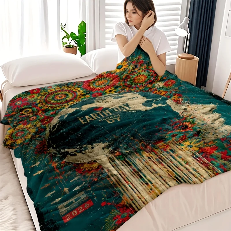 Bohemian Earth Day Nature Print Throw Blanket Cozy Decorative Environmental Boho Chic Fall Winter Home Throw