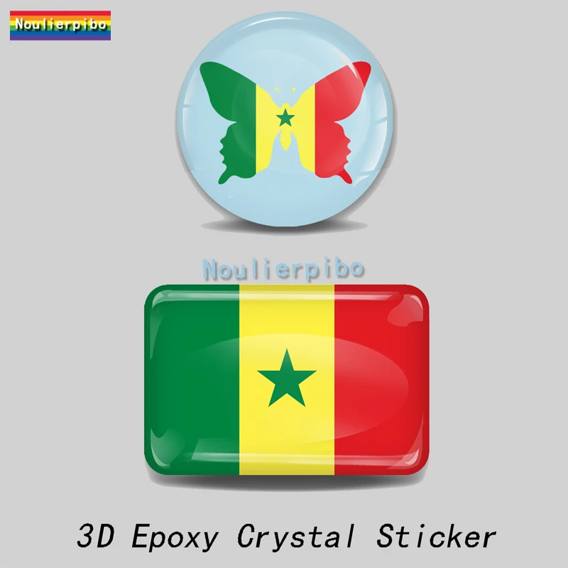 3D Epoxy Senegal Flag National Emblem Butterfly Dome Car Sticker Car Motorcycle Mobile Phone Trolley Case Vinyl Stereo Decal