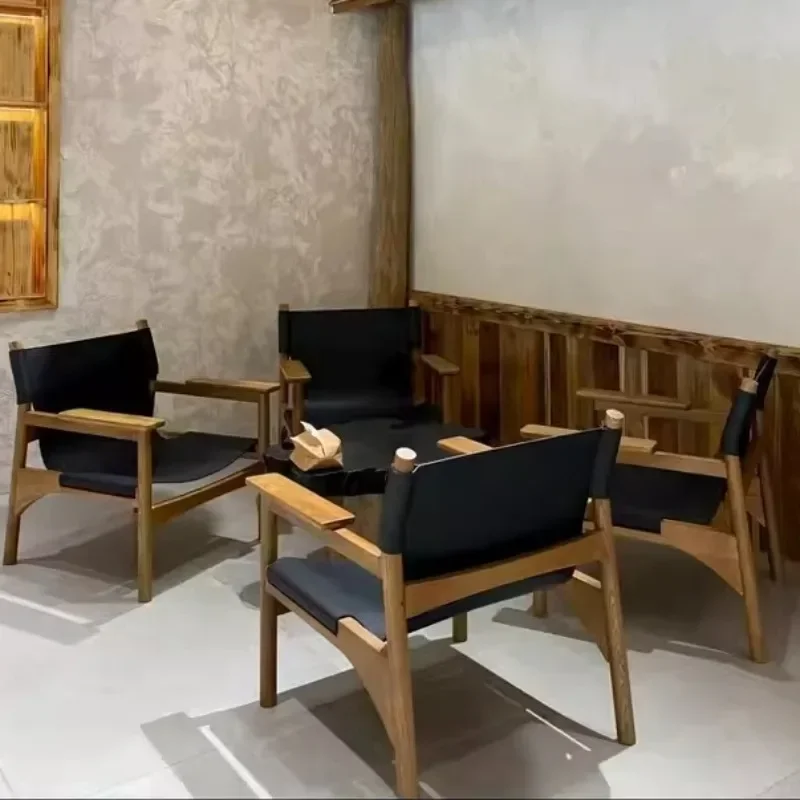 LKJ New Wooden Backrest Chair Living Room Sofa Chair Individual Aesthetic Modern Comfortable Armchair Luxury Decorative Leather