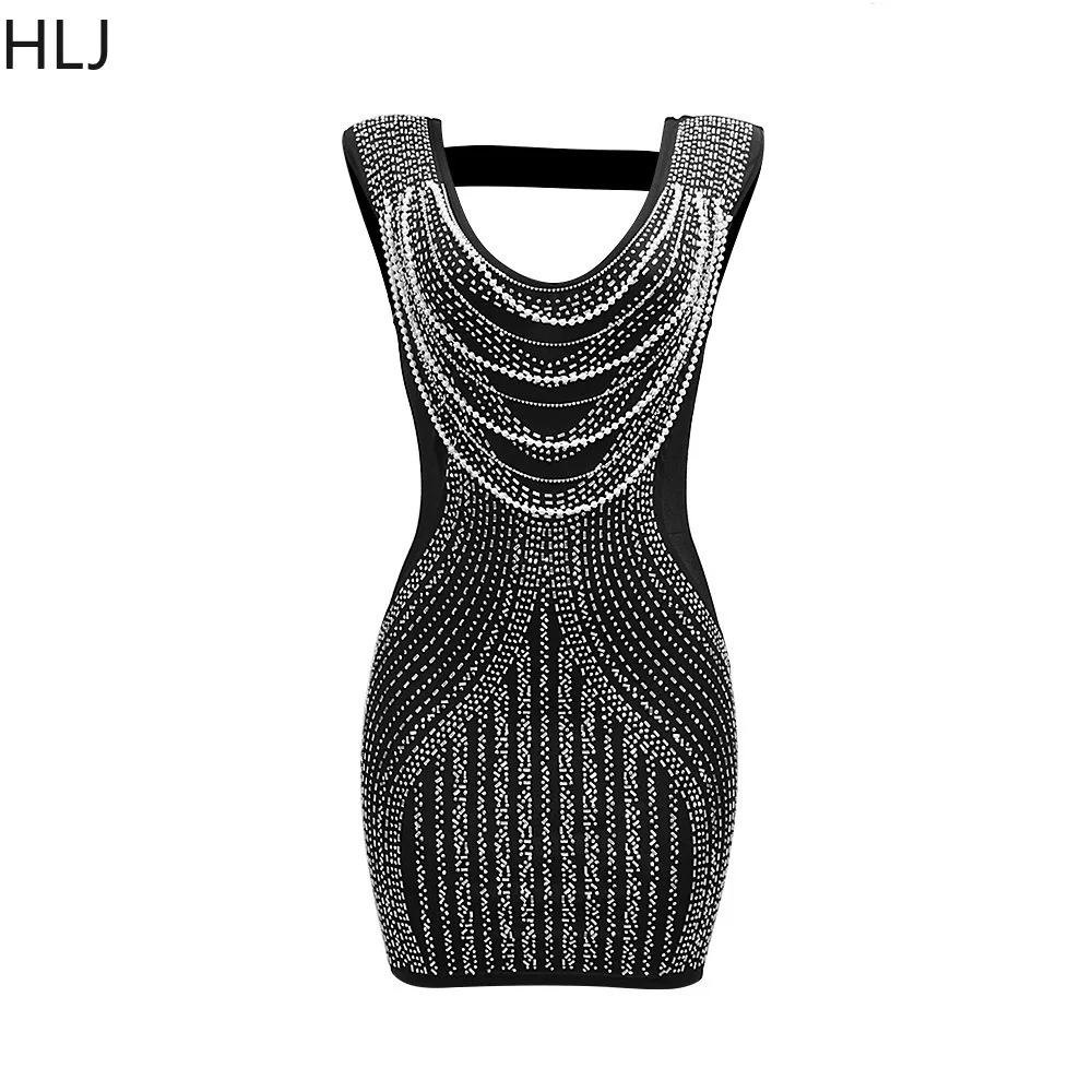 HLJ Sexy Sequin Bodycon Halter Lace Up Party Club Mini Dresses Women Sleeveless Backless Slim Slit Vestidos Fashion Streetwear