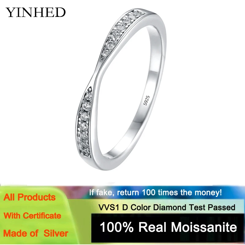 

YINHED New Trendy Female Cross Row Ring Fashion Simple Finger Ring Real 925 Sterling Silver 0.13ct Moissanite Fine Jewelry