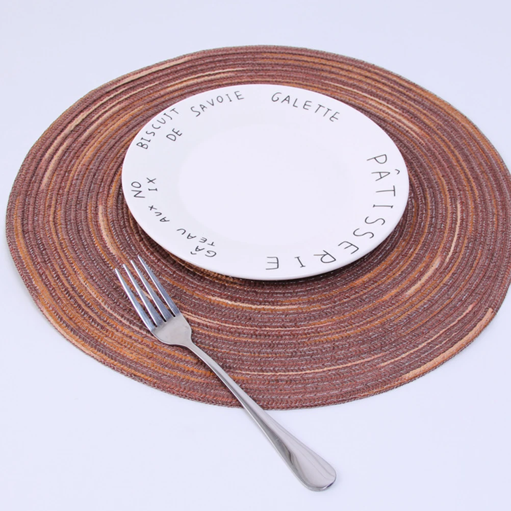 

2pcs 18Cm Round Hand-Woven Placemat Heat Resistant Cotton Table Mat For Cup Plate Pot Cutlery Protection Brown Pattern Home