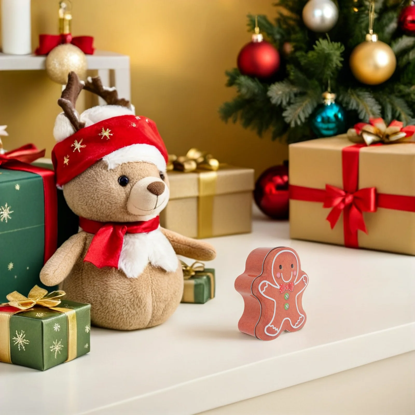 

2Pcs Gingerbread Shaped Cookie Tin Holiday Metal Storage Box with Lid for Biscuits Candies Christmas Present Packaging