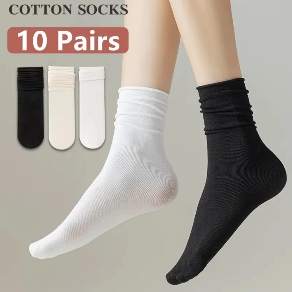 10 Pairs Thin Ice Silk Women's Long Tube Socks Summer Cool Mid Calf Socks Black and White Ice Ice Socks Pile Ladies' Socks