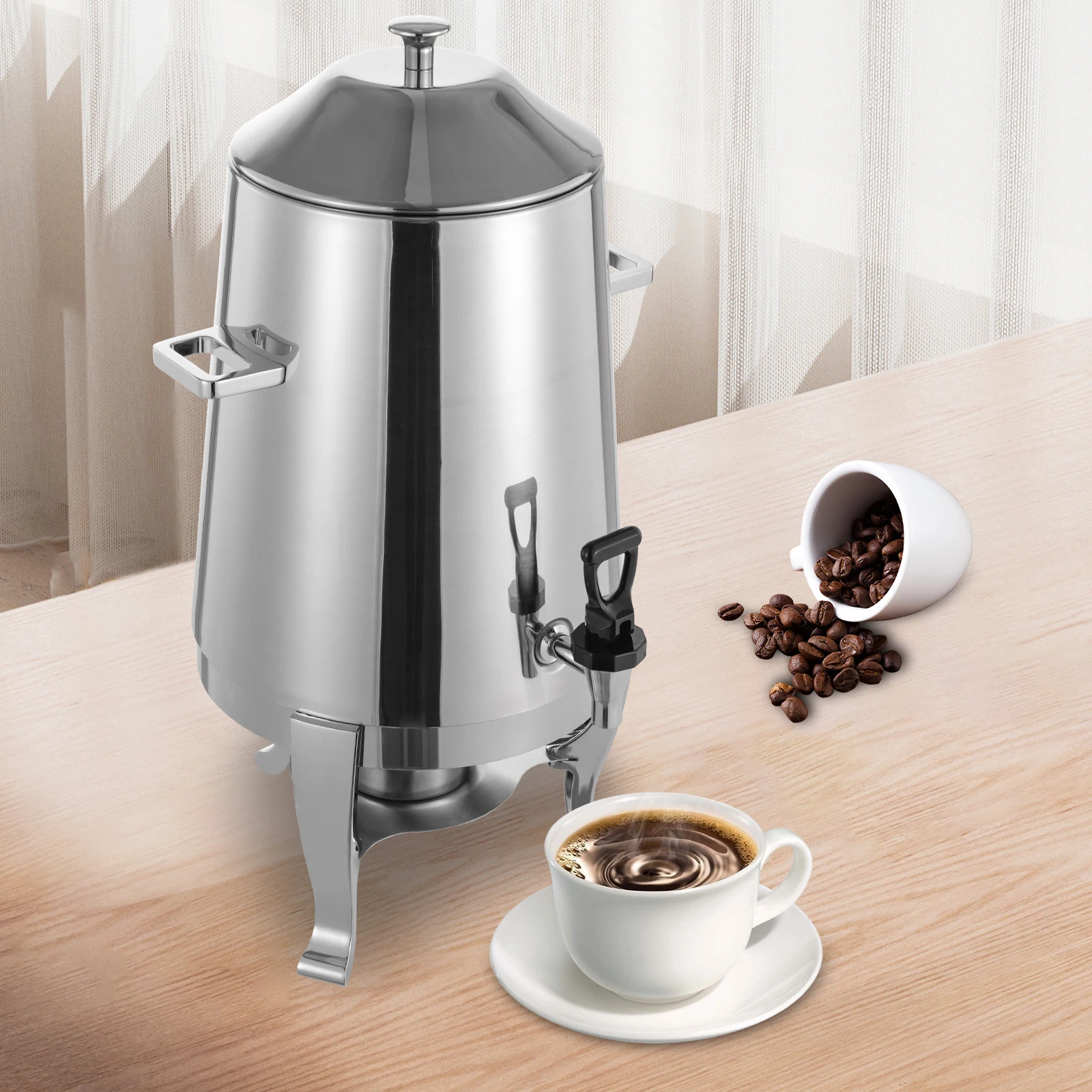 

13L Stainless Steel Hot Beverage Dispenser, 400W Silver Electric Coffee Warmer for Milk Tea Juice, Perfect for Home Hotel Party