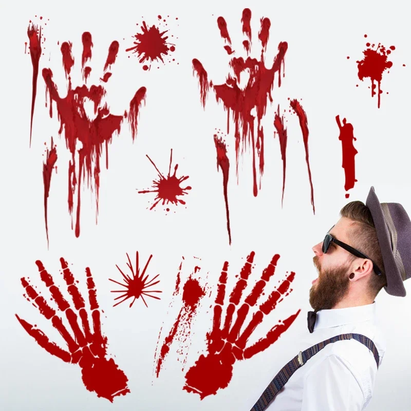 Halloween Haunted House Decoration Blood Handprint Stickers PVC Wall Stickers Home Hotel Mall Layout Window Stickers